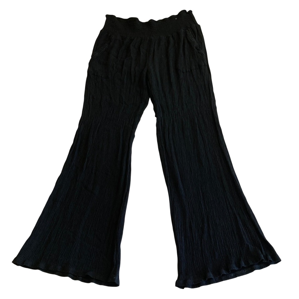 Three Dots Flared Pants Women XL Wide Leg Pants Smocked Rayon Waist Boho 1621313